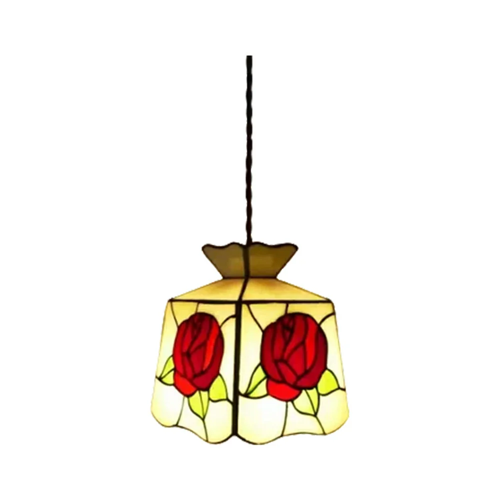 LIVARA Four-Sided Rose Pattern Pendant Light Minimalist Hanging Lamp Floral Shade E27 Ceiling Light for Bedroom Bedside Dining Area