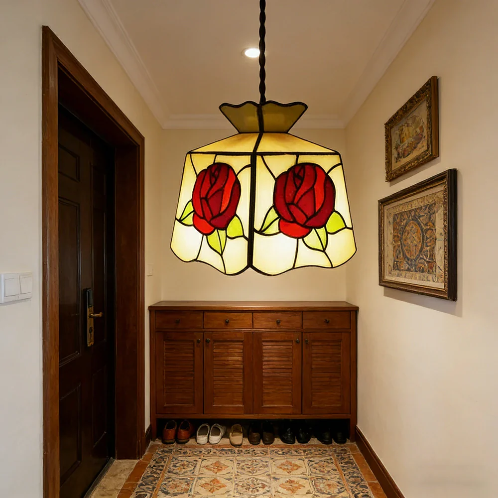 LIVARA Four-Sided Rose Pattern Pendant Light Minimalist Hanging Lamp Floral Shade E27 Ceiling Light for Bedroom Bedside Dining Area - Image 2
