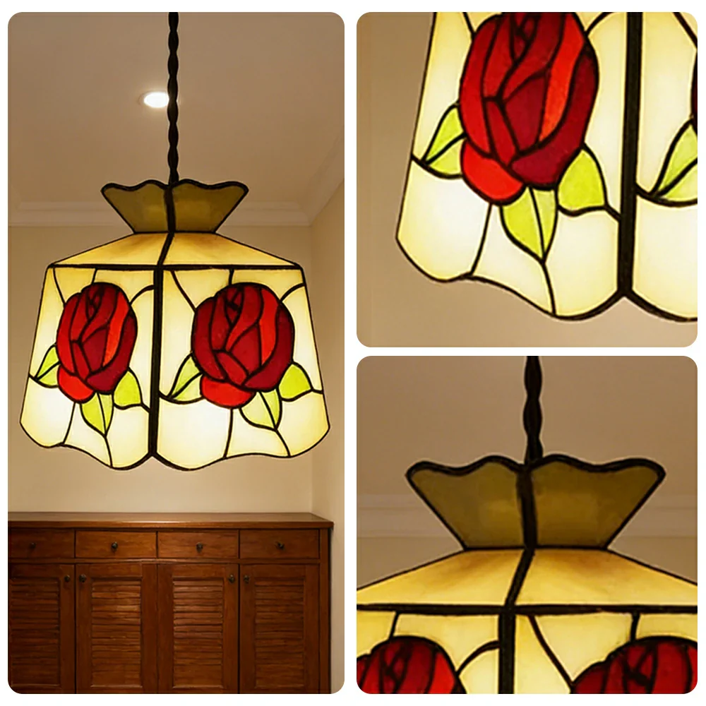 LIVARA Four-Sided Rose Pattern Pendant Light Minimalist Hanging Lamp Floral Shade E27 Ceiling Light for Bedroom Bedside Dining Area - Image 3