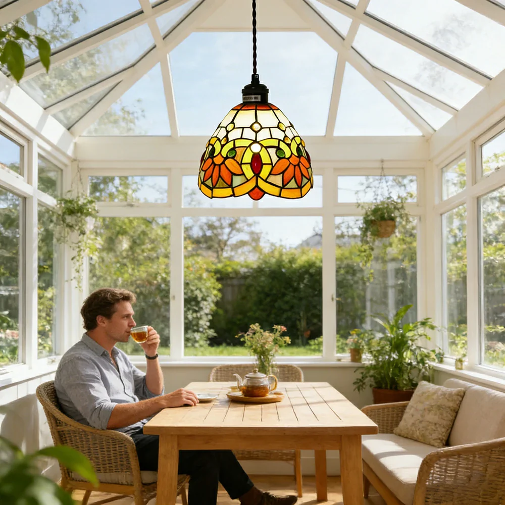 LIVARA Yellow Floral Pattern Pendant Light Minimalist Hanging Lamp Floral Shade E27 Ceiling Light for Bedroom Bedside Dining Area - Image 5