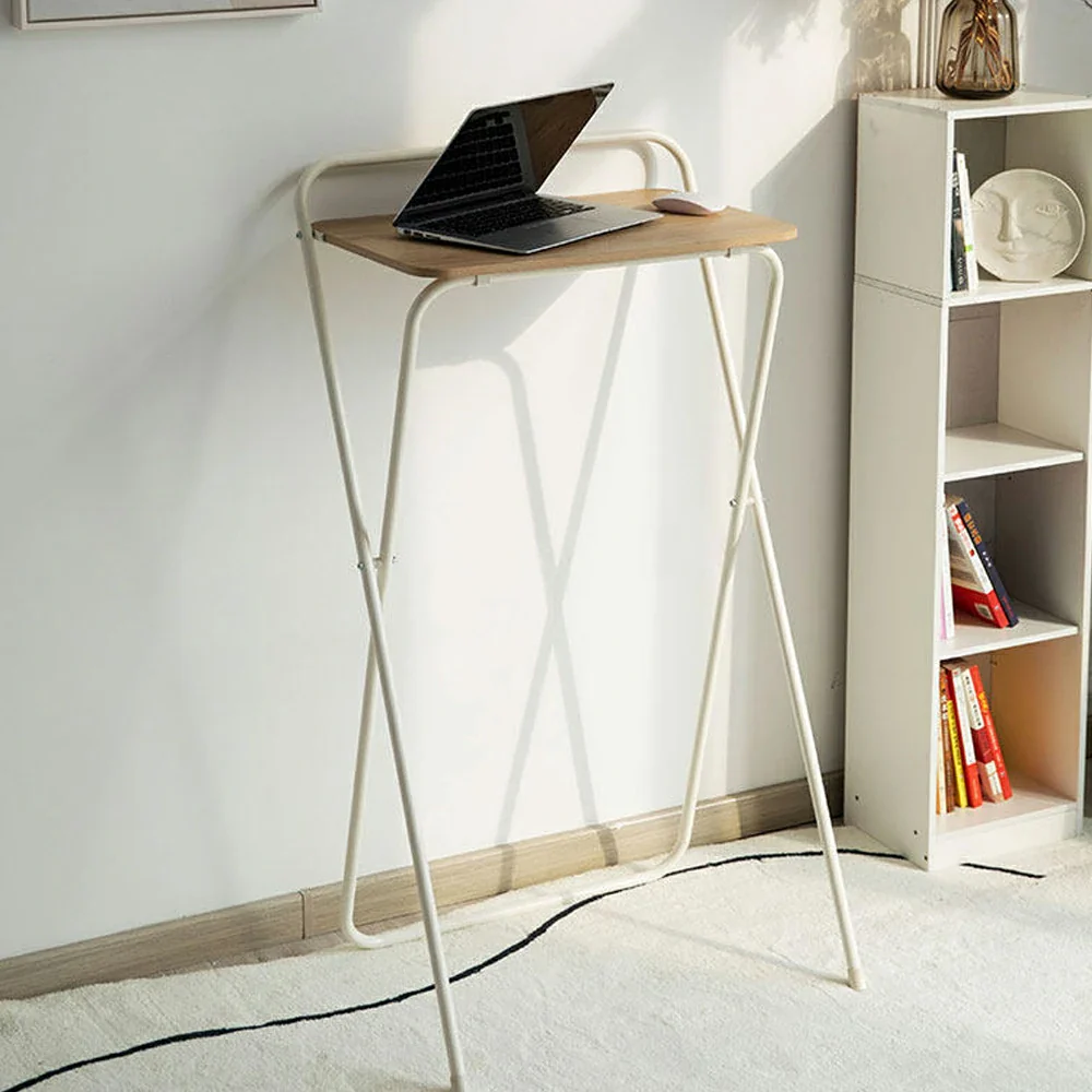 LIVARA Standing Desk Table - Ergonomic 98cm Height, Iron Frame with MDF Wood Top, 19mm Reinforced Steel Tubes, Compact Balcony Workstation - White - Image 4