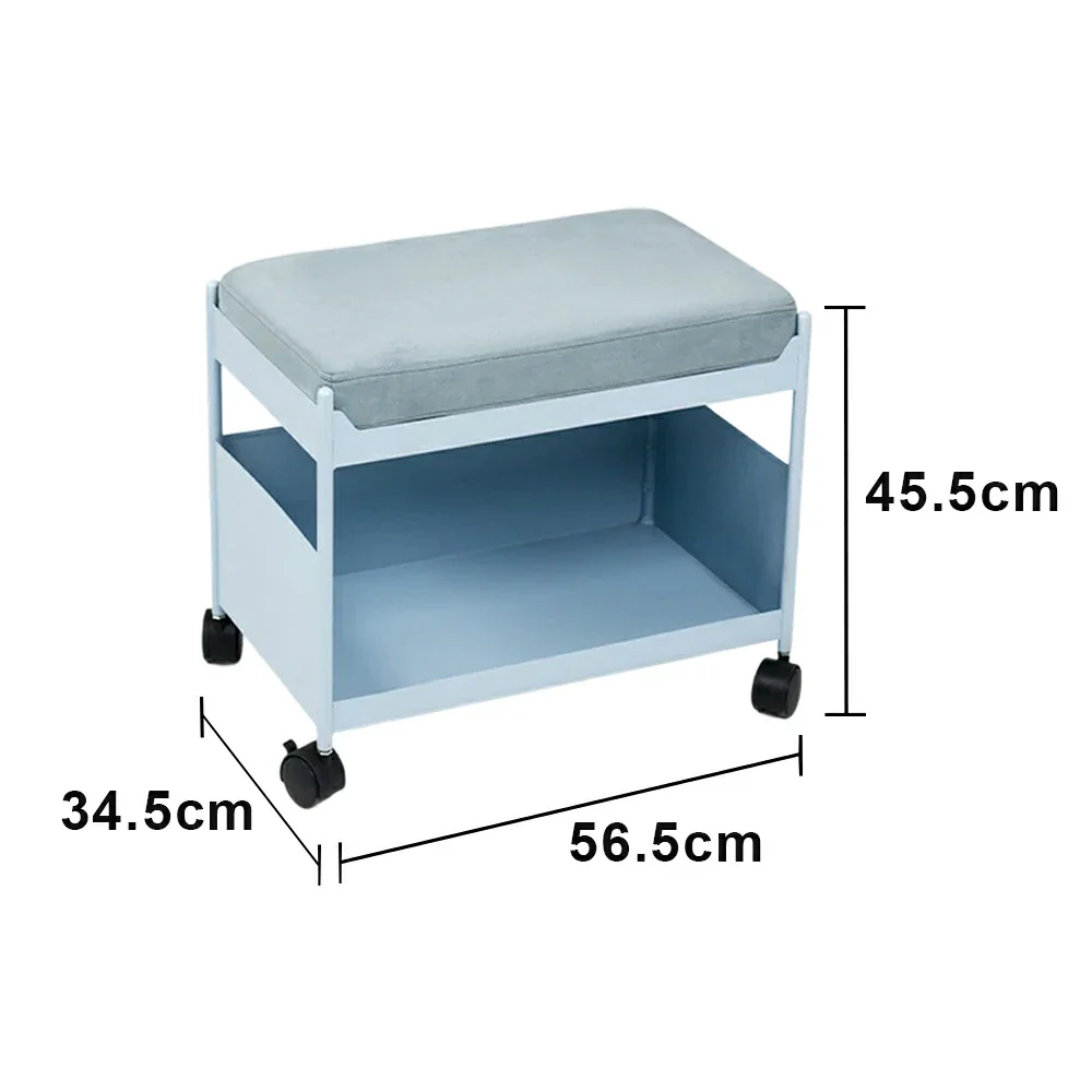 LIVARA Mobile Storage Ottoman Trolley - Iron Frame Rolling Side Table with Cushion Seat Organiser Cart Design - Blue - Image 5