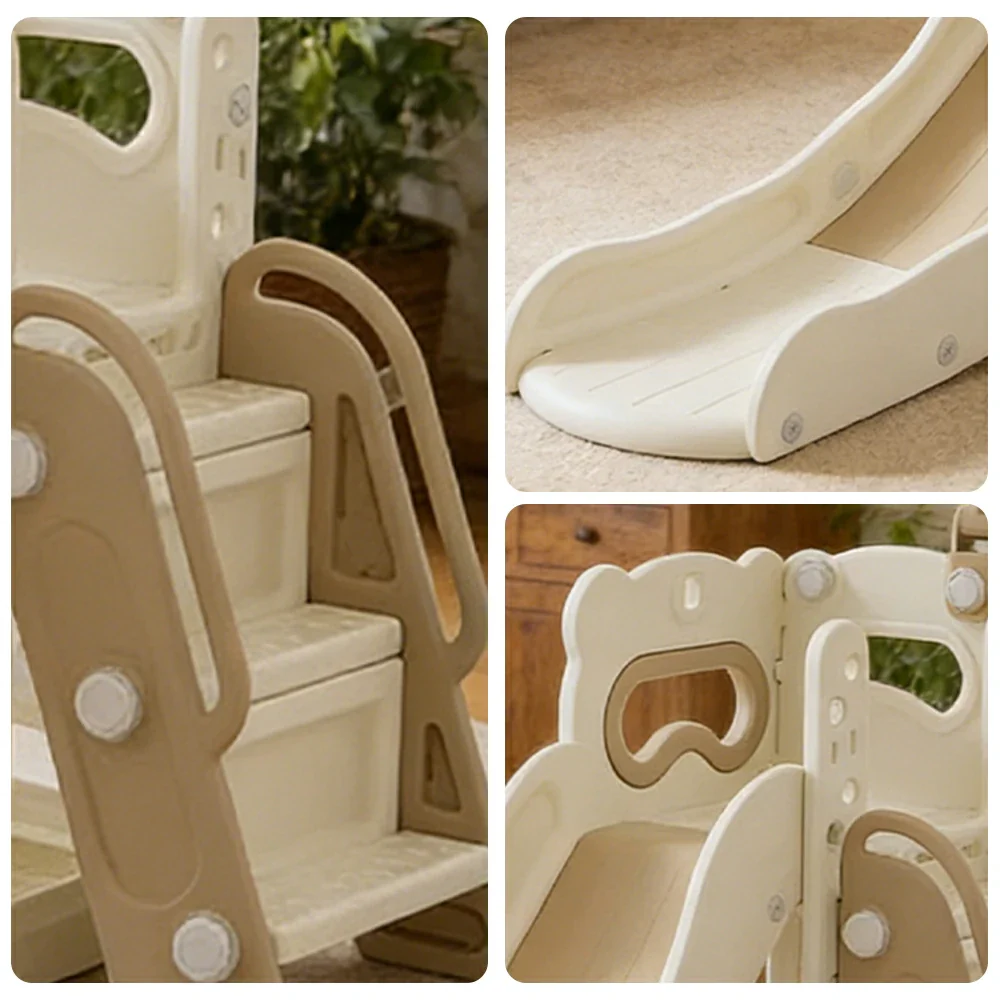 LIVARA Kids Slide Three-Section Long Slide Anti-Slip Steps Reinforced Frame Space-Saving Foldable Design - Khaki - Image 3