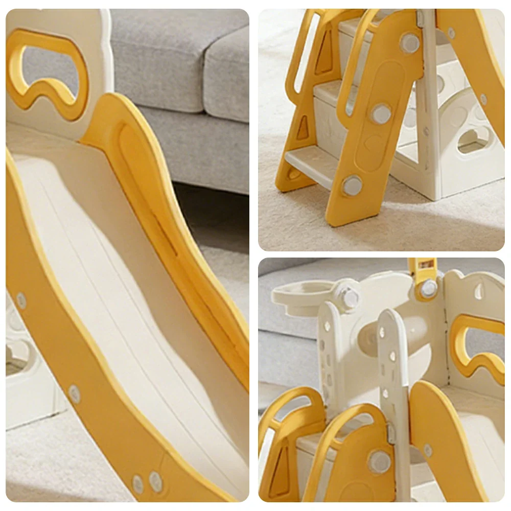 LIVARA Kids Slide Three-Section Long Slide Anti-Slip Steps Reinforced Frame Space-Saving Foldable Design - Yellow - Image 3