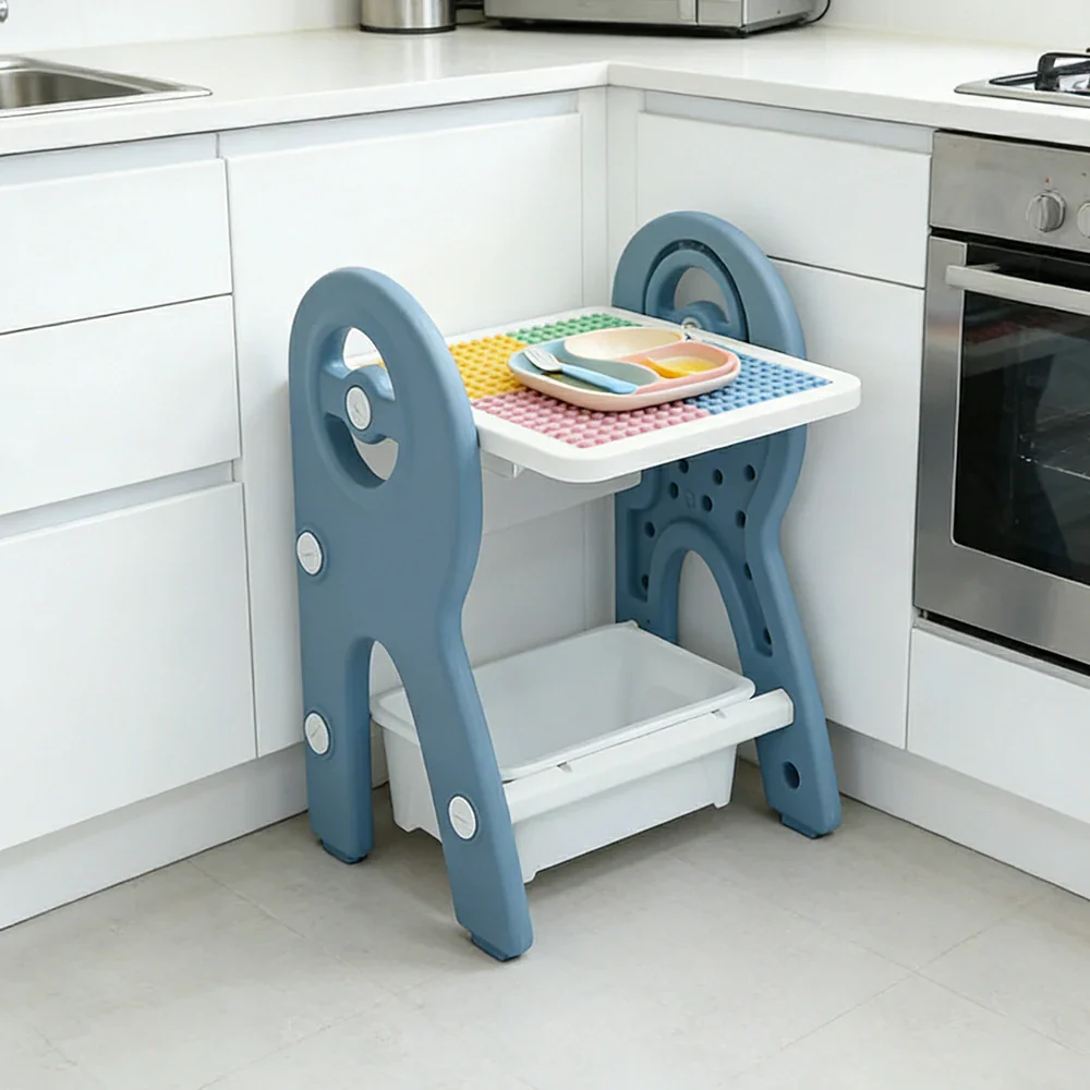 LIVARA Dual-purpose Art Table, Building Blocks Play, Ergonomic Design, Smooth Rounded Surface, Convenient Storage Drawer - Blue - Image 2
