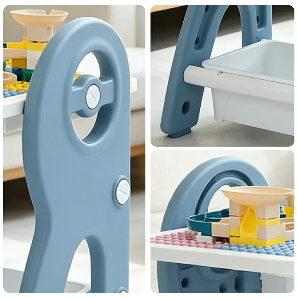 LIVARA Dual-purpose Art Table, Building Blocks Play, Ergonomic Design, Smooth Rounded Surface, Convenient Storage Drawer - Blue - Image 3