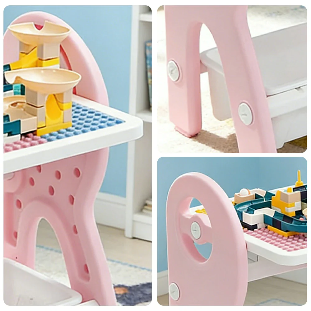 LIVARA Dual-purpose Art Table, Building Blocks Play, Ergonomic Design, Smooth Rounded Surface, Convenient Storage Drawer - Pink - Image 3