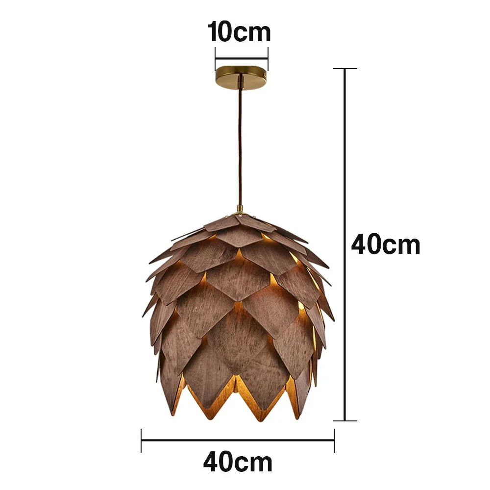 LIVARA 25/40/60cm Pinecone Pendant Light, Handcrafted Basswood Lampshade with E27 LED Bulb Included, Nordic Natural Style Ceiling Lamp - Walnut - Image 10