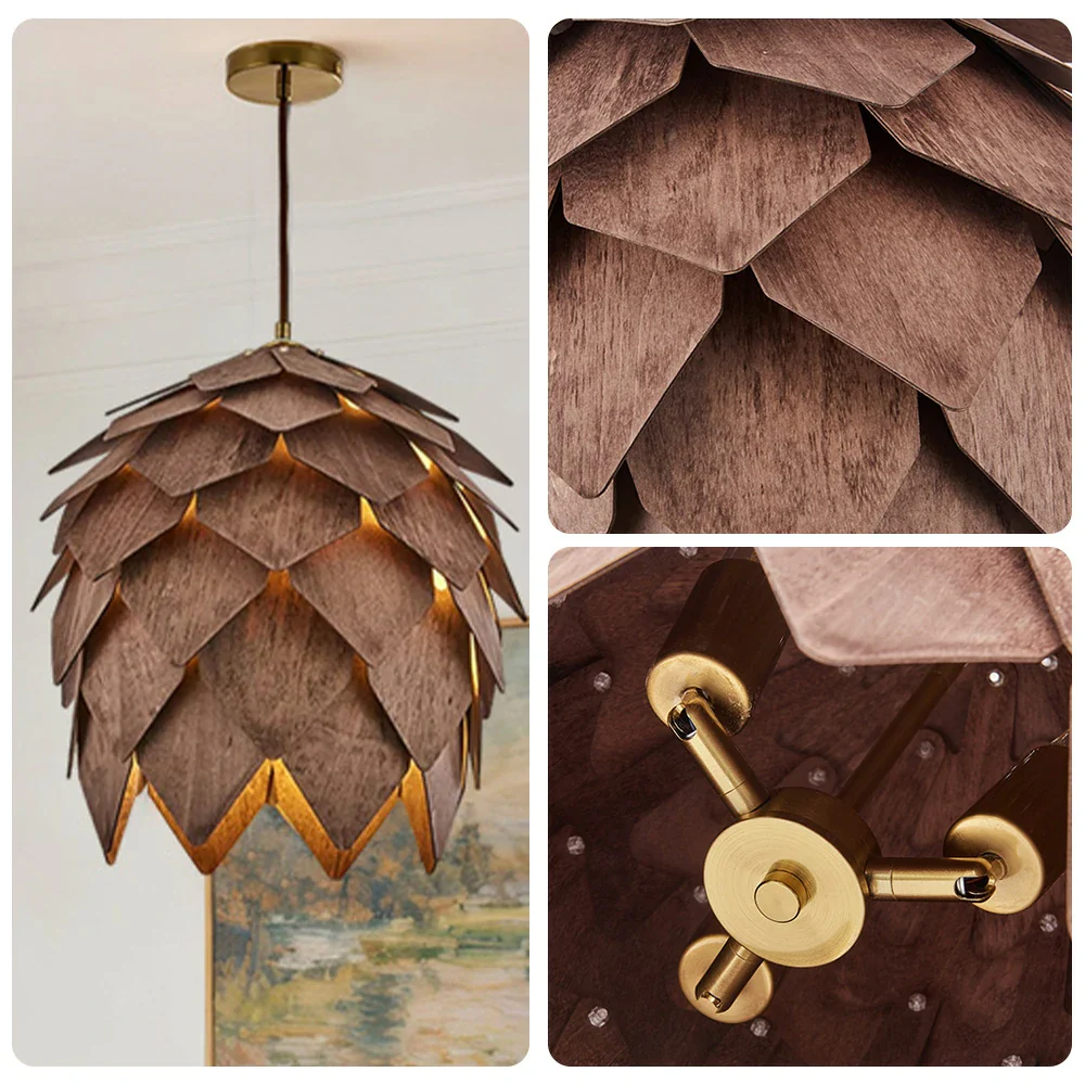 LIVARA 25/40/60cm Pinecone Pendant Light, Handcrafted Basswood Lampshade with E27 LED Bulb Included, Nordic Natural Style Ceiling Lamp - Walnut - Image 13
