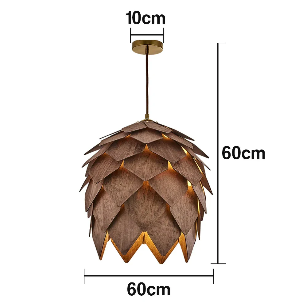 LIVARA 25/40/60cm Pinecone Pendant Light, Handcrafted Basswood Lampshade with E27 LED Bulb Included, Nordic Natural Style Ceiling Lamp - Walnut - Image 15