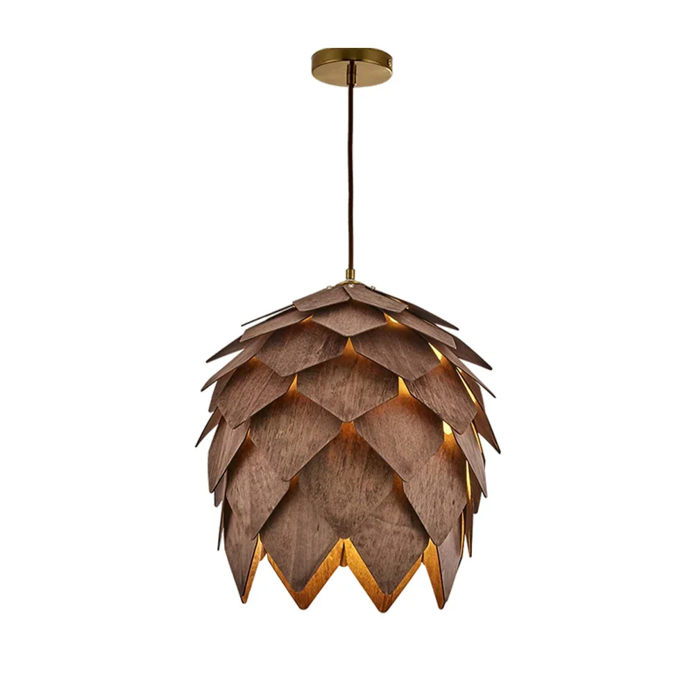 LIVARA 25/40/60cm Pinecone Pendant Light, Handcrafted Basswood Lampshade with E27 LED Bulb Included, Nordic Natural Style Ceiling Lamp - Walnut - Image 6