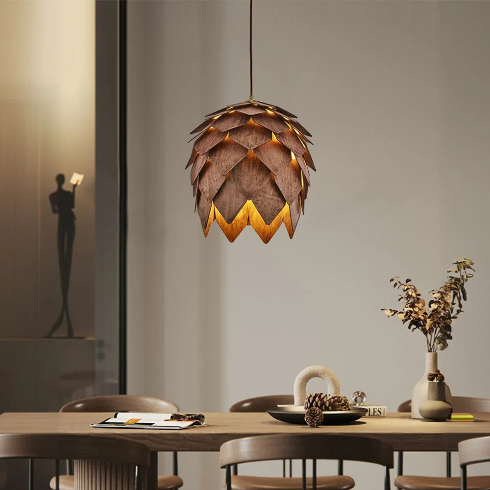 LIVARA 25/40/60cm Pinecone Pendant Light, Handcrafted Basswood Lampshade with E27 LED Bulb Included, Nordic Natural Style Ceiling Lamp - Walnut - Image 9