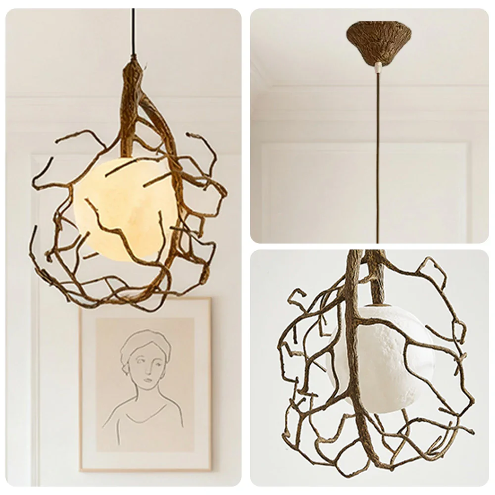 LIVARA Branch Moon Pendant Light A with Warm Light, 3D Printed Moon Shade Resin Tree Design Ceiling Lamp - Image 3