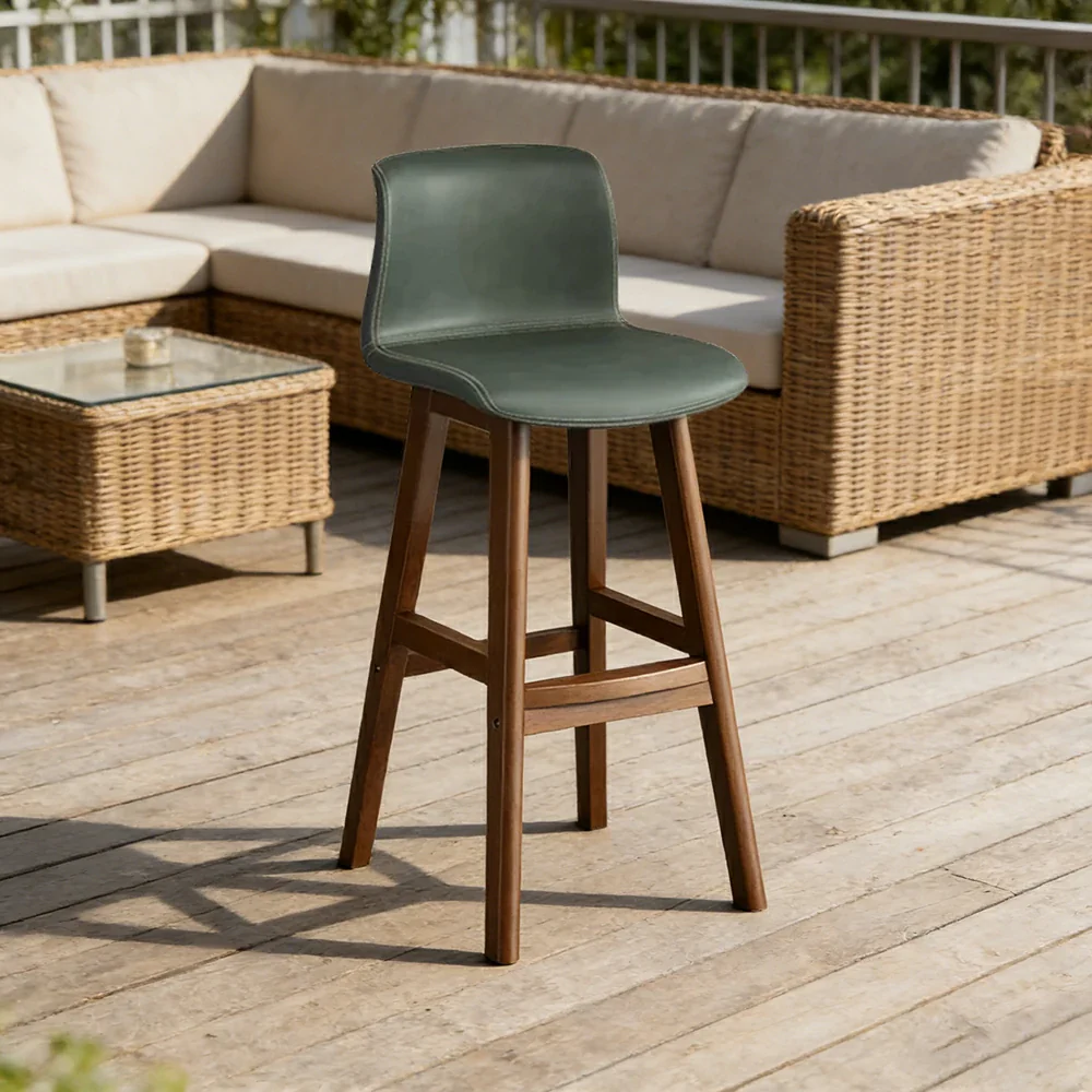 LIVARA Dining Chair Ergonomic Wide Seat Solid Wood Frame Faux Leather Upholstery High-Resilience Cushion - Green - Image 2