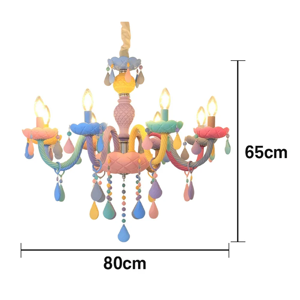 LIVARA Macaron Chandelier 5/8/10-Head LED Warm Light, Colorful Glass & Stainless Steel Ceiling Lamp for Kids Room - Image 10