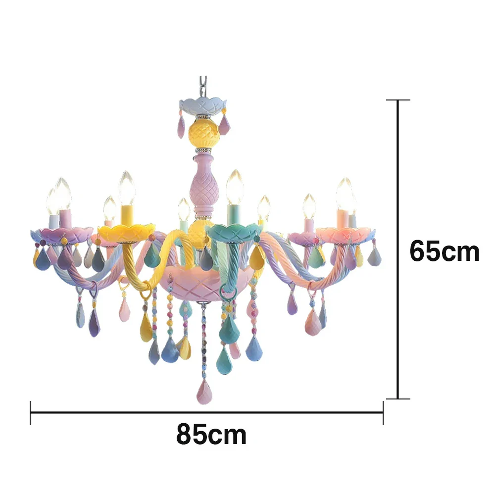 LIVARA Macaron Chandelier 5/8/10-Head LED Warm Light, Colorful Glass & Stainless Steel Ceiling Lamp for Kids Room - Image 15