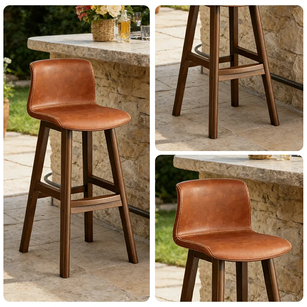 LIVARA Dining Chair Ergonomic Wide Seat Solid Wood Frame Faux Leather Upholstery High-Resilience Cushion - Orange - Image 3