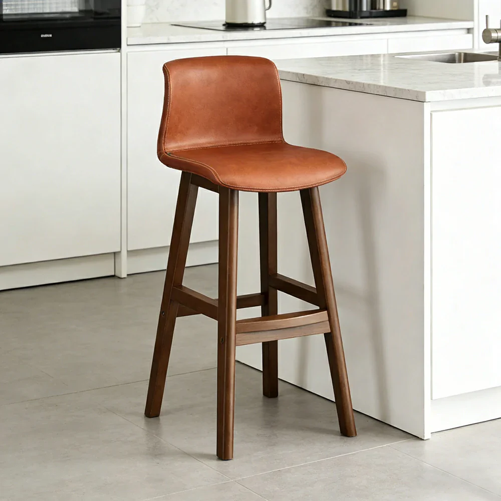 LIVARA Dining Chair Ergonomic Wide Seat Solid Wood Frame Faux Leather Upholstery High-Resilience Cushion - Orange - Image 4