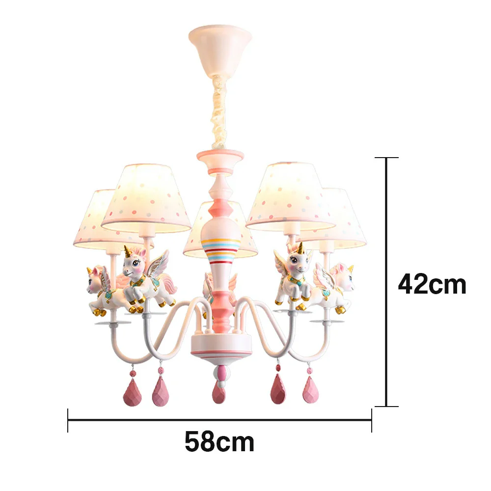 LIVARA Unicorn Eye-Care LED Chandelier White/Warm/Tri-Color Light, Iron & Resin Ceiling Lamp with Fabric Shade for Kids Room - Image 10