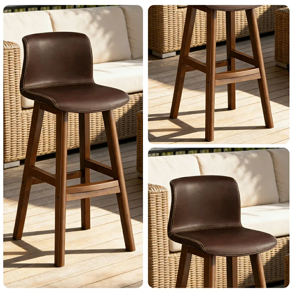LIVARA Dining Chair Ergonomic Wide Seat Solid Wood Frame Faux Leather Upholstery High-Resilience Cushion - Coffee - Image 3