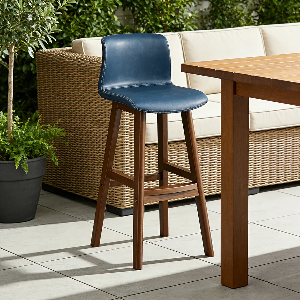 LIVARA Dining Chair Ergonomic Wide Seat Solid Wood Frame Faux Leather Upholstery High-Resilience Cushion - Blue - Image 2