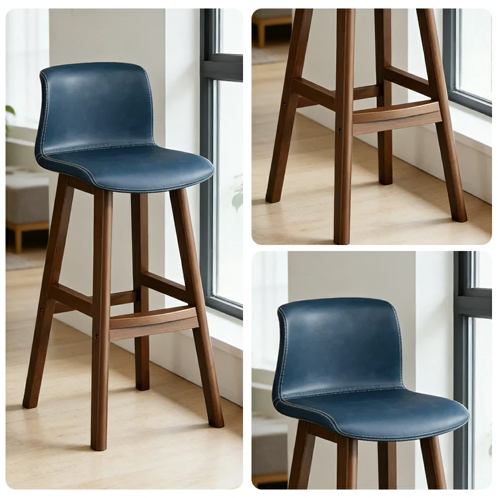 LIVARA Dining Chair Ergonomic Wide Seat Solid Wood Frame Faux Leather Upholstery High-Resilience Cushion - Blue - Image 3