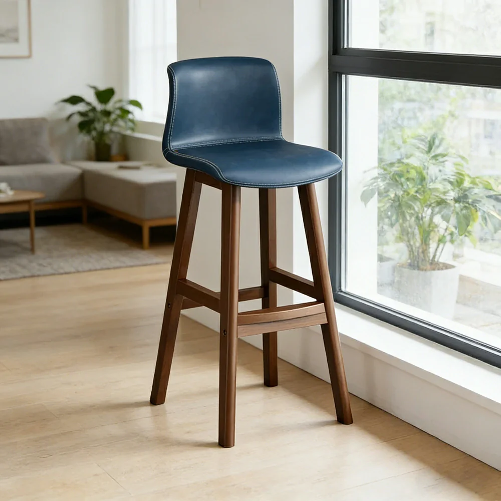 LIVARA Dining Chair Ergonomic Wide Seat Solid Wood Frame Faux Leather Upholstery High-Resilience Cushion - Blue - Image 4