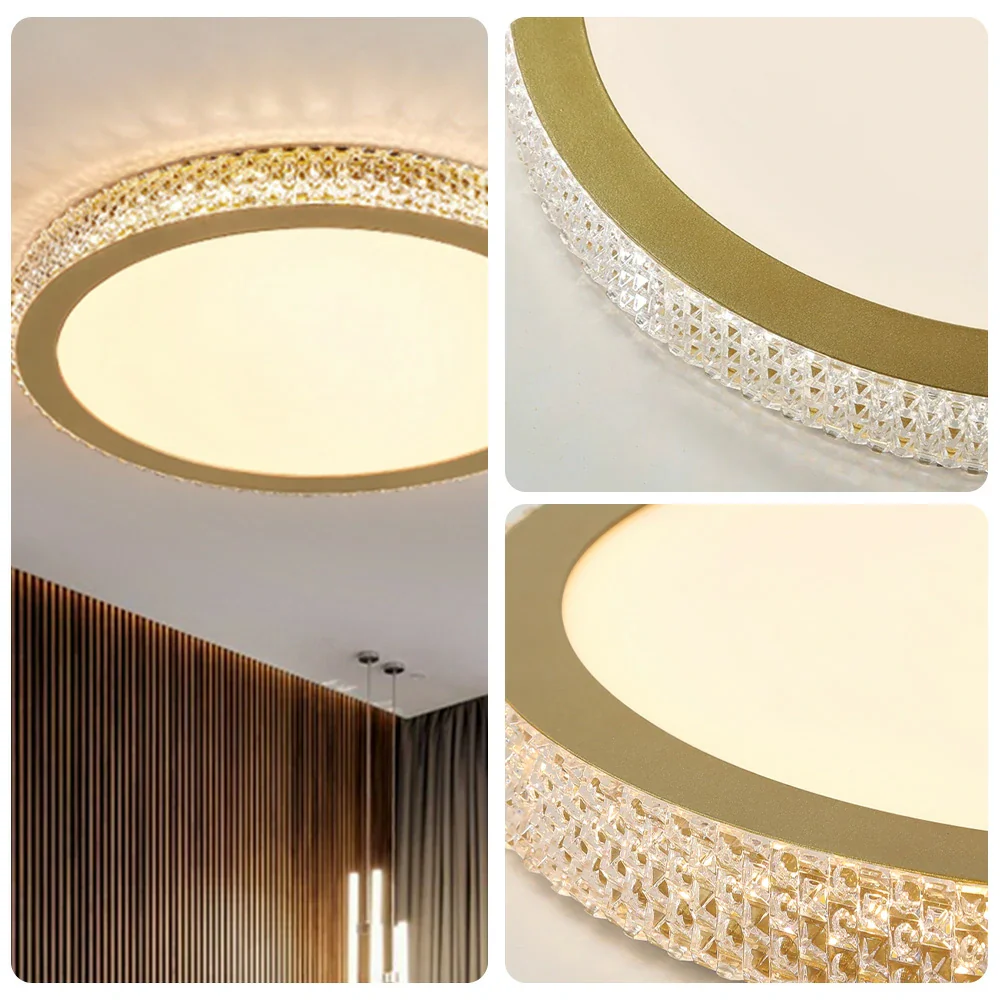 LIVARA LED Ceiling Light 40/50cm, Tri-Color Dimmable Flush Mount Lamp with PMMA Shade & Iron Body for Living Room Bedroom - Gold - Image 3