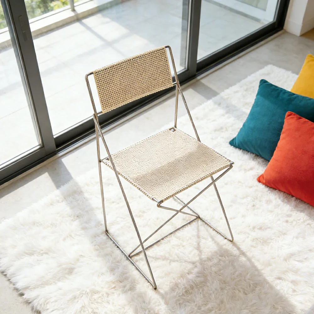 LIVARA Minimalist Metal Dining Chair - Breathable Woven Seat, Stackable Design, Stable Stainless Steel Frame, Indoor & Outdoor Use, Seat Height 44.5cm - White - Image 2
