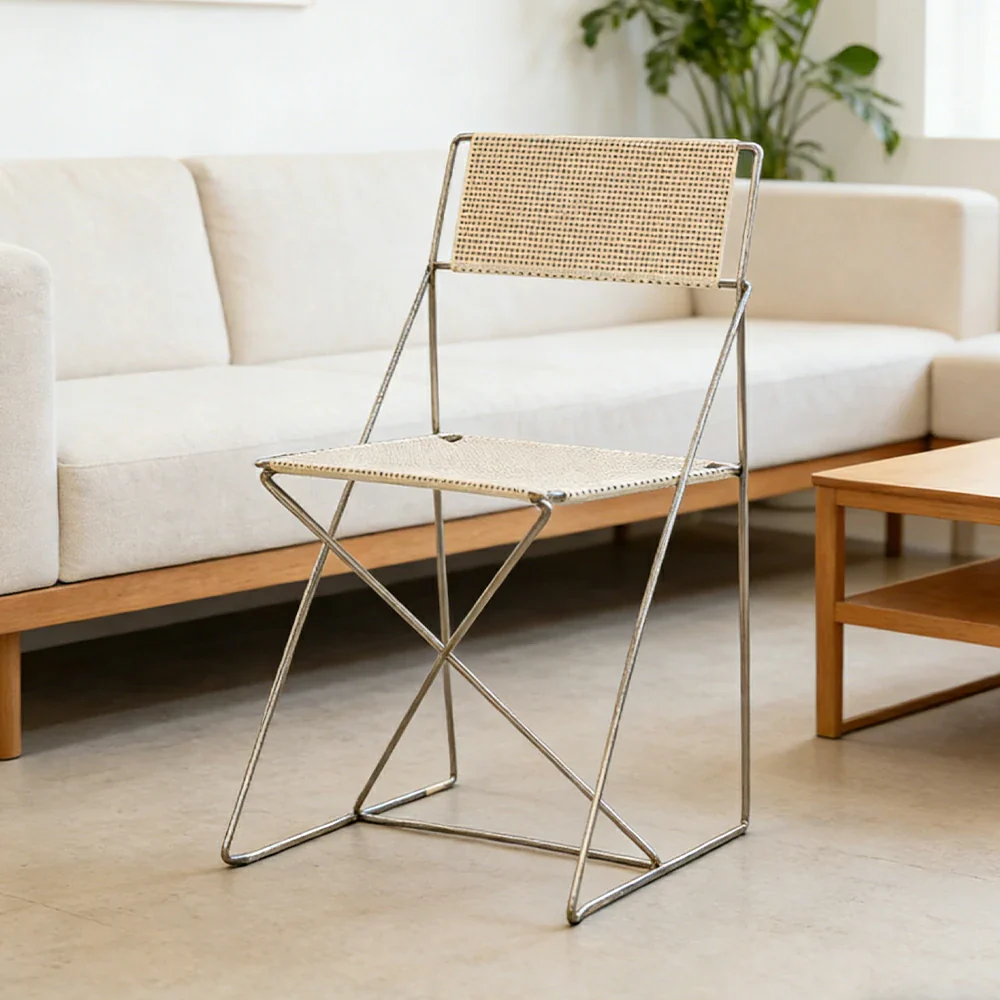 LIVARA Minimalist Metal Dining Chair - Breathable Woven Seat, Stackable Design, Stable Stainless Steel Frame, Indoor & Outdoor Use, Seat Height 44.5cm - White - Image 3