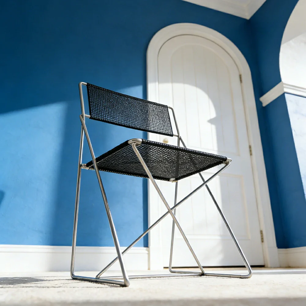 LIVARA Minimalist Metal Dining Chair - Breathable Woven Seat, Stackable Design, Stable Stainless Steel Frame, Indoor & Outdoor Use, Seat Height 44.5cm - Black - Image 4
