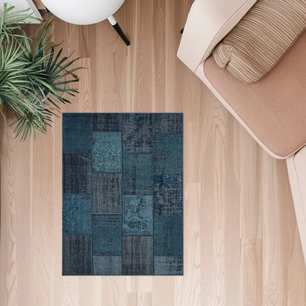 LIVARA 160/200cm Elegant Vintage Loop-Pile Rug - Waterproof, Stain-Resistant, Anti-Static, Soft & Durable, Easy-Clean Design - Blue - Image 2