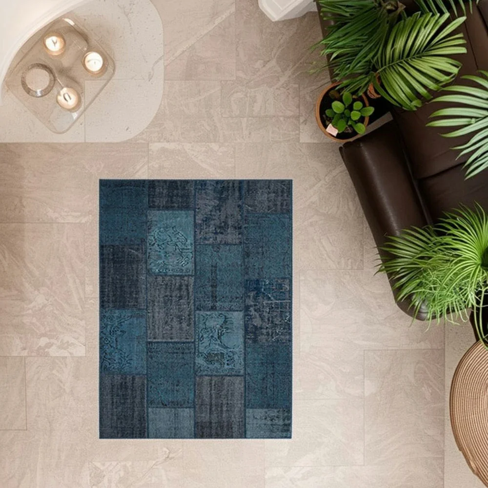 LIVARA 160/200cm Elegant Vintage Loop-Pile Rug - Waterproof, Stain-Resistant, Anti-Static, Soft & Durable, Easy-Clean Design - Blue - Image 4