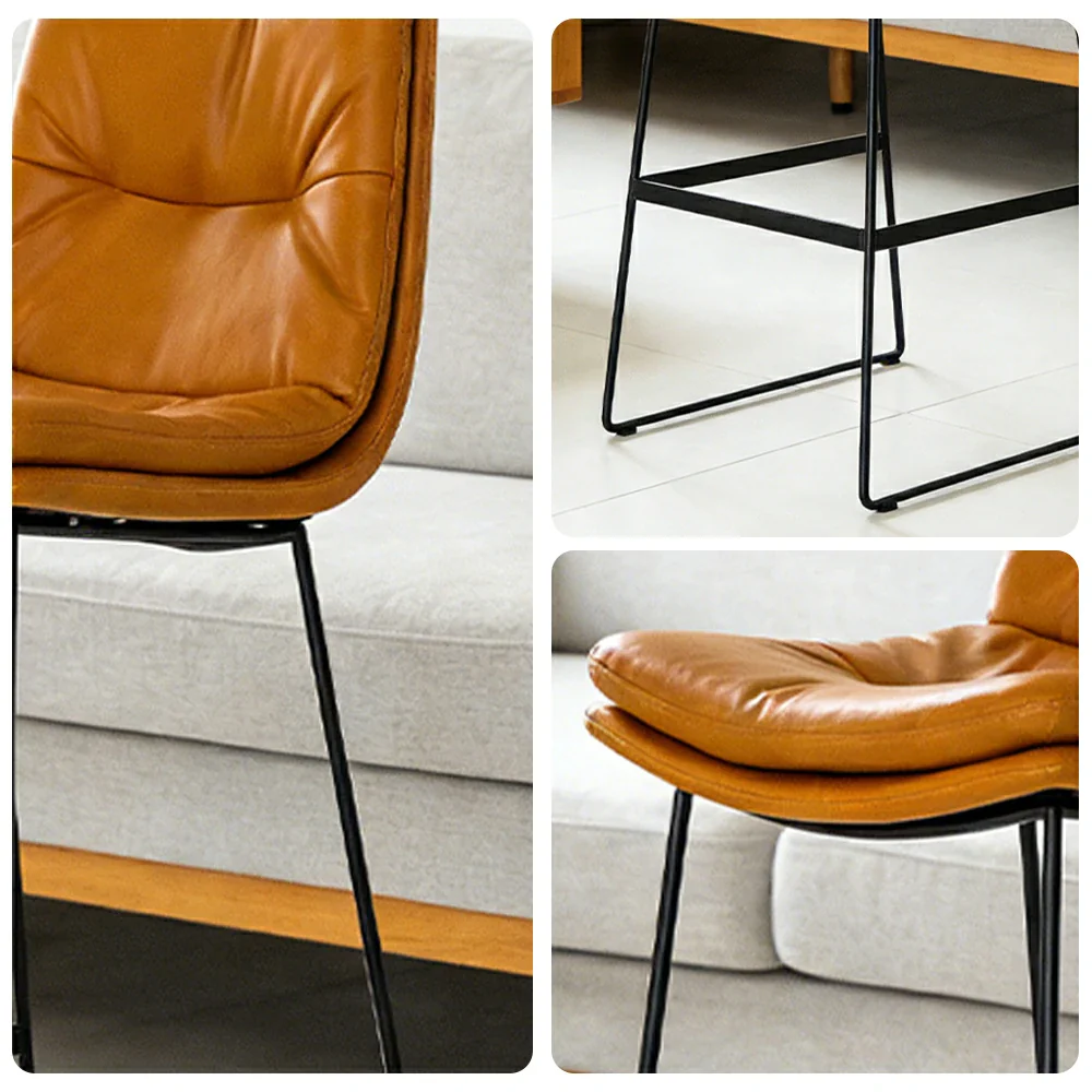 LIVARA Modern Bar Stool - PU Upholstered Ergonomic Padded Seat, Supportive Backrest, Stable Metal Legs, Kitchen & Bar Use, Seat Height 65cm - Orange - Image 3