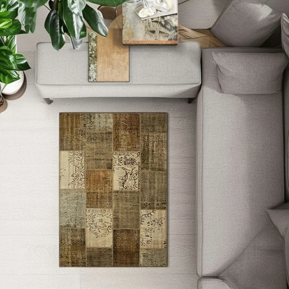 LIVARA 160/200cm Elegant Vintage Loop-Pile Rug - Waterproof, Stain-Resistant, Anti-Static, Soft & Durable, Easy-Clean Design - Brown - Image 4