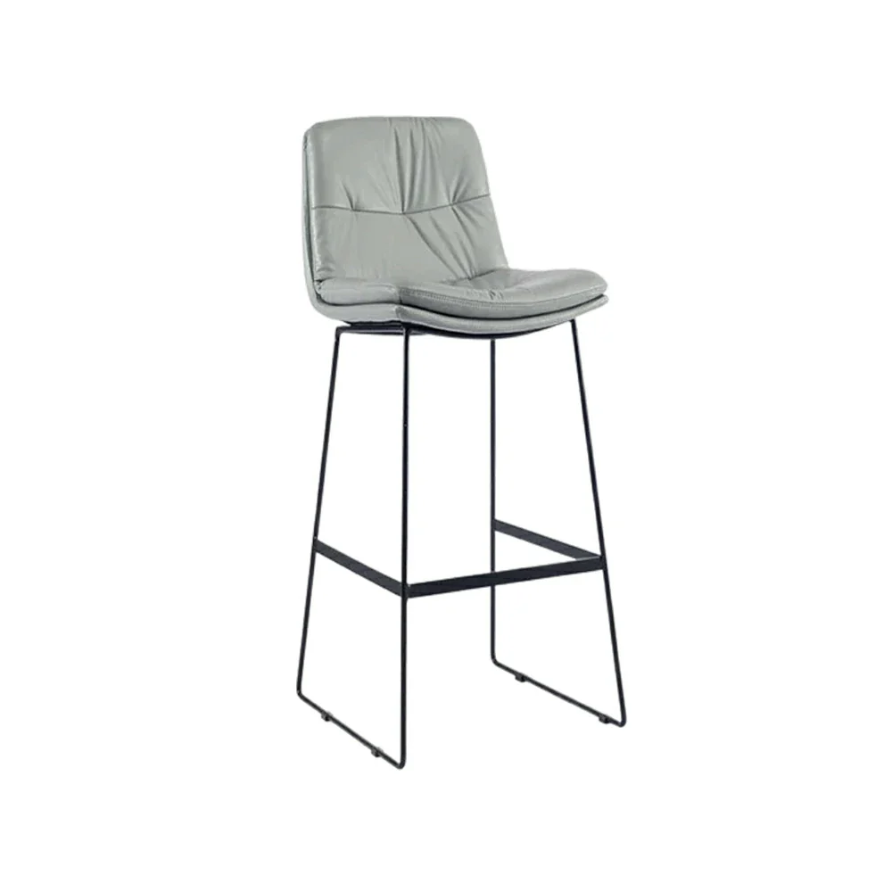 LIVARA Modern Bar Stool - PU Upholstered Ergonomic Padded Seat, Supportive Backrest, Stable Metal Legs, Kitchen & Bar Use, Seat Height 65cm - Light Grey