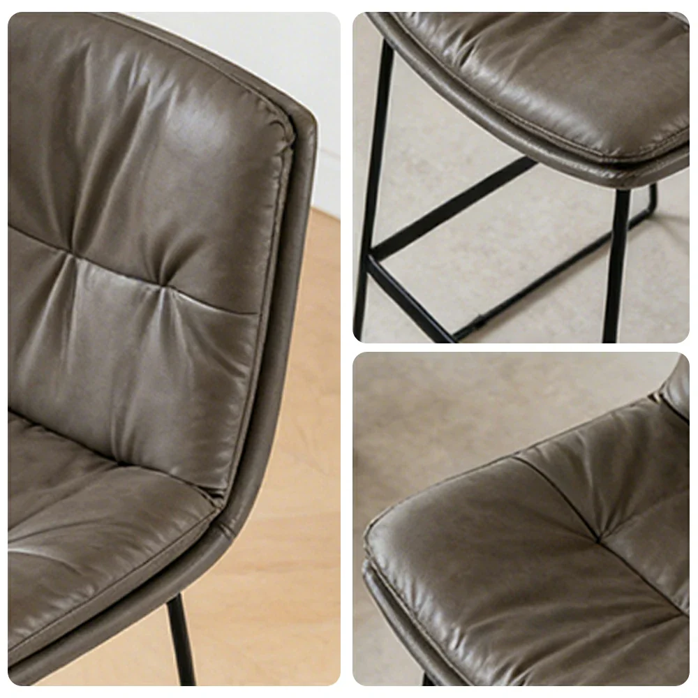 LIVARA Modern Bar Stool - PU Upholstered Ergonomic Padded Seat, Supportive Backrest, Stable Metal Legs, Kitchen & Bar Use, Seat Height 65cm - Grey - Image 3
