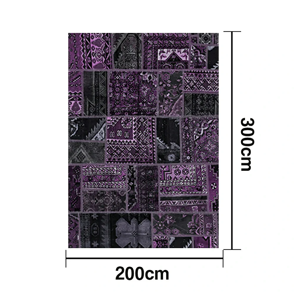 LIVARA 160/200cm Purple Vintage Patchwork Loop-Pile Rug - Waterproof, Stain-Resistant, Anti-Static, Soft & Durable - Dark Purple Design - Image 6