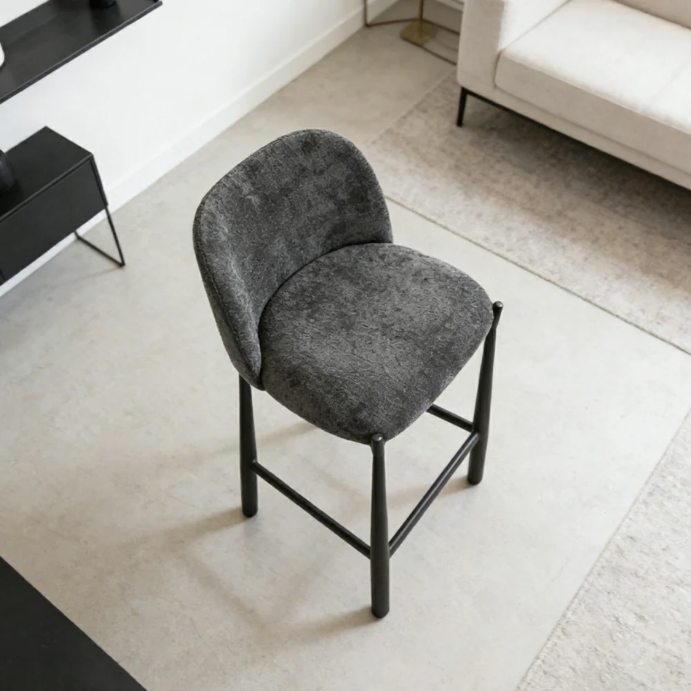 LIVARA Modern Bar Stool - Ergonomic Curved Backrest, Soft Upholstered Seat, Stable Metal Legs, Kitchen & Bar Use, Seat Height 65cm - Grey - Image 4
