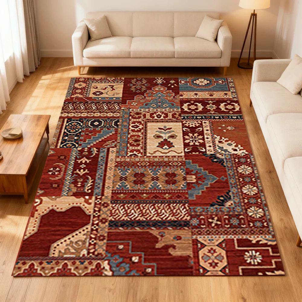 LIVARA 160/200cm Red & Blue Oriental Patchwork Loop-Pile Rug - Waterproof, Stain-Resistant, Anti-Static, Soft & Durable - Vintage Pattern Design - Image 2