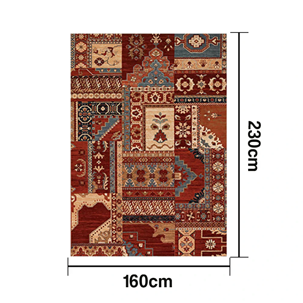 LIVARA 160/200cm Red & Blue Oriental Patchwork Loop-Pile Rug - Waterproof, Stain-Resistant, Anti-Static, Soft & Durable - Vintage Pattern Design - Image 5