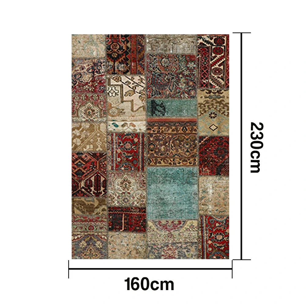 LIVARA 160/200cm Teal & Red Vintage Patchwork Loop-Pile Rug - Waterproof, Stain-Resistant, Anti-Static, Soft & Durable - Multi-Color Design - Image 5