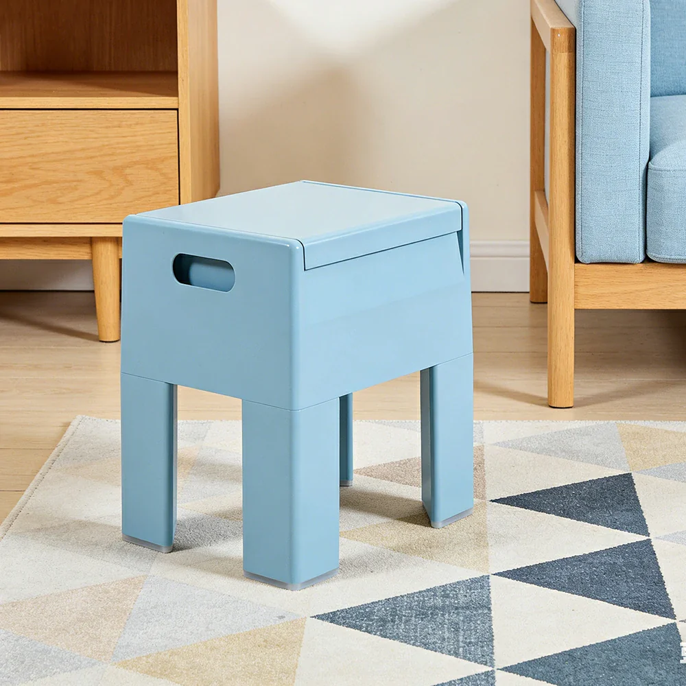 LIVARA Multi-Functional Storage Stool - ABS Material with Hidden Storage, Lightweight Stackable Design, Bedside & Side Table Use - Blue - Image 2