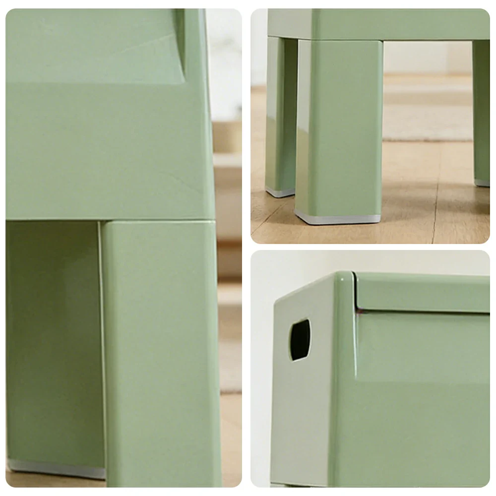 LIVARA Multi-Functional Storage Stool - ABS Material with Hidden Storage, Lightweight Stackable Design, Bedside & Side Table Use - Green - Image 3