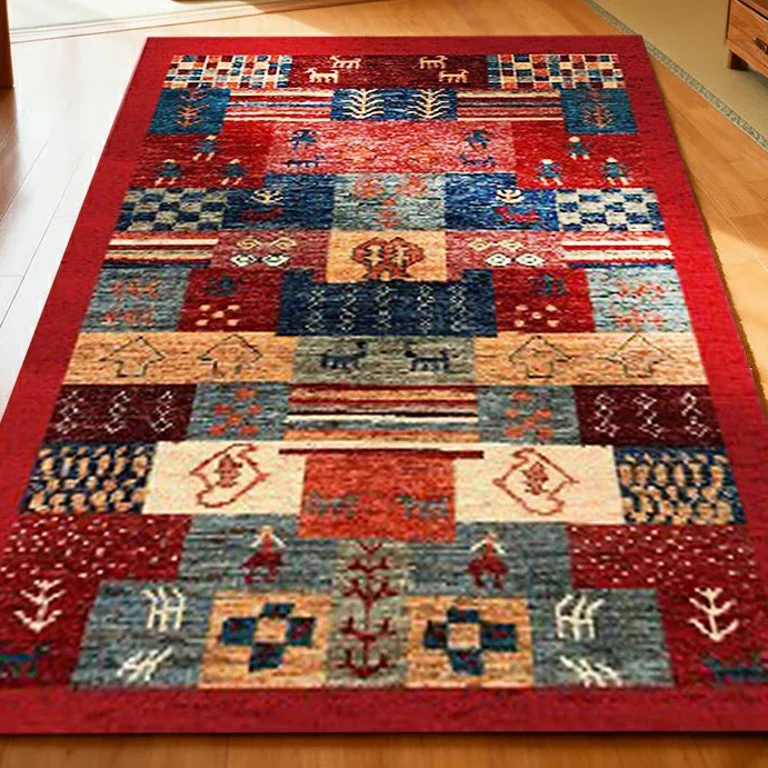 LIVARA 160/200cm Gabbeh Patchwork Loop-Pile Rug - Upgraded Non-Slip Eco Cotton-Latex Backing - Waterproof, Stain-Resistant, Soft & Durable - Red Multi - Image 3
