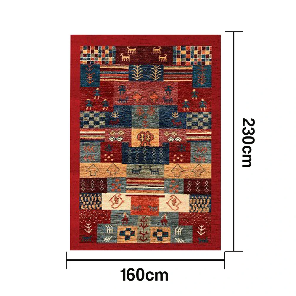 LIVARA 160/200cm Gabbeh Patchwork Loop-Pile Rug - Upgraded Non-Slip Eco Cotton-Latex Backing - Waterproof, Stain-Resistant, Soft & Durable - Red Multi - Image 5