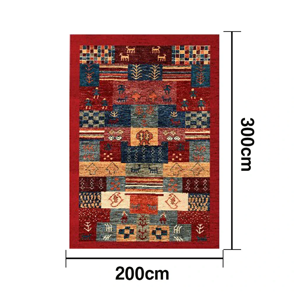 LIVARA 160/200cm Gabbeh Patchwork Loop-Pile Rug - Upgraded Non-Slip Eco Cotton-Latex Backing - Waterproof, Stain-Resistant, Soft & Durable - Red Multi - Image 6