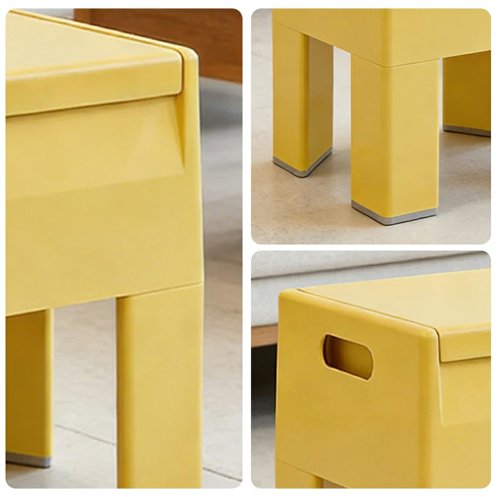 LIVARA Multi-Functional Storage Stool - ABS Material with Hidden Storage, Lightweight Stackable Design, Bedside & Side Table Use - Yellow - Image 3