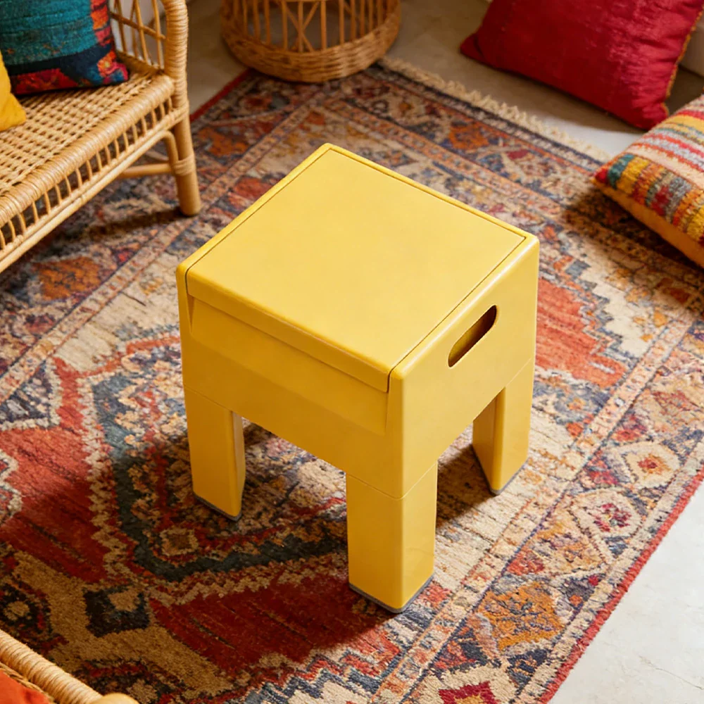 LIVARA Multi-Functional Storage Stool - ABS Material with Hidden Storage, Lightweight Stackable Design, Bedside & Side Table Use - Yellow - Image 4