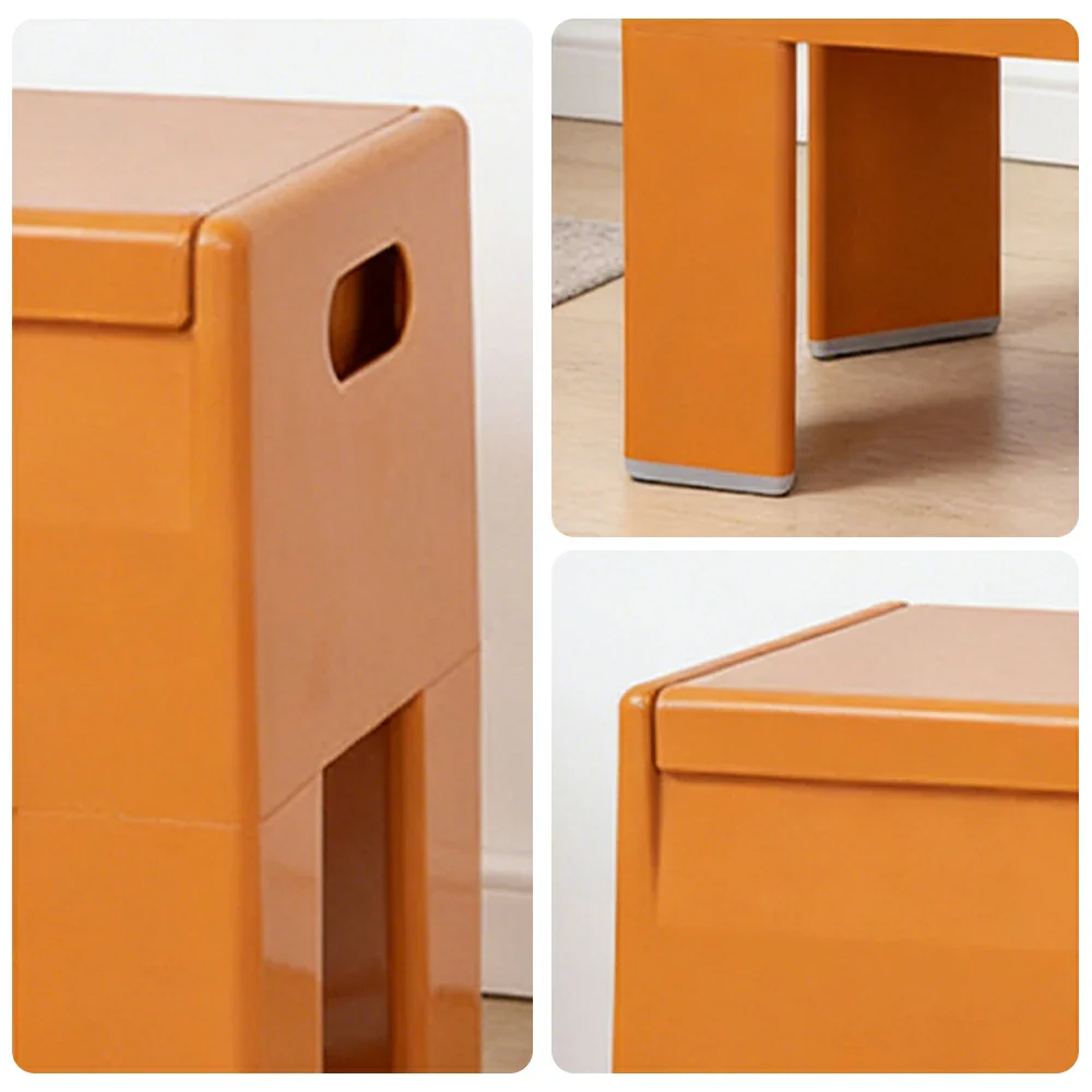 LIVARA Multi-Functional Storage Stool - ABS Material with Hidden Storage, Lightweight Stackable Design, Bedside & Side Table Use - Orange - Image 3